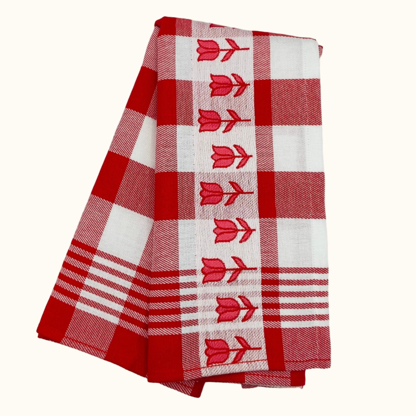 Twentse Damast Red Dutch Tulips Tea Towel 60x65cm