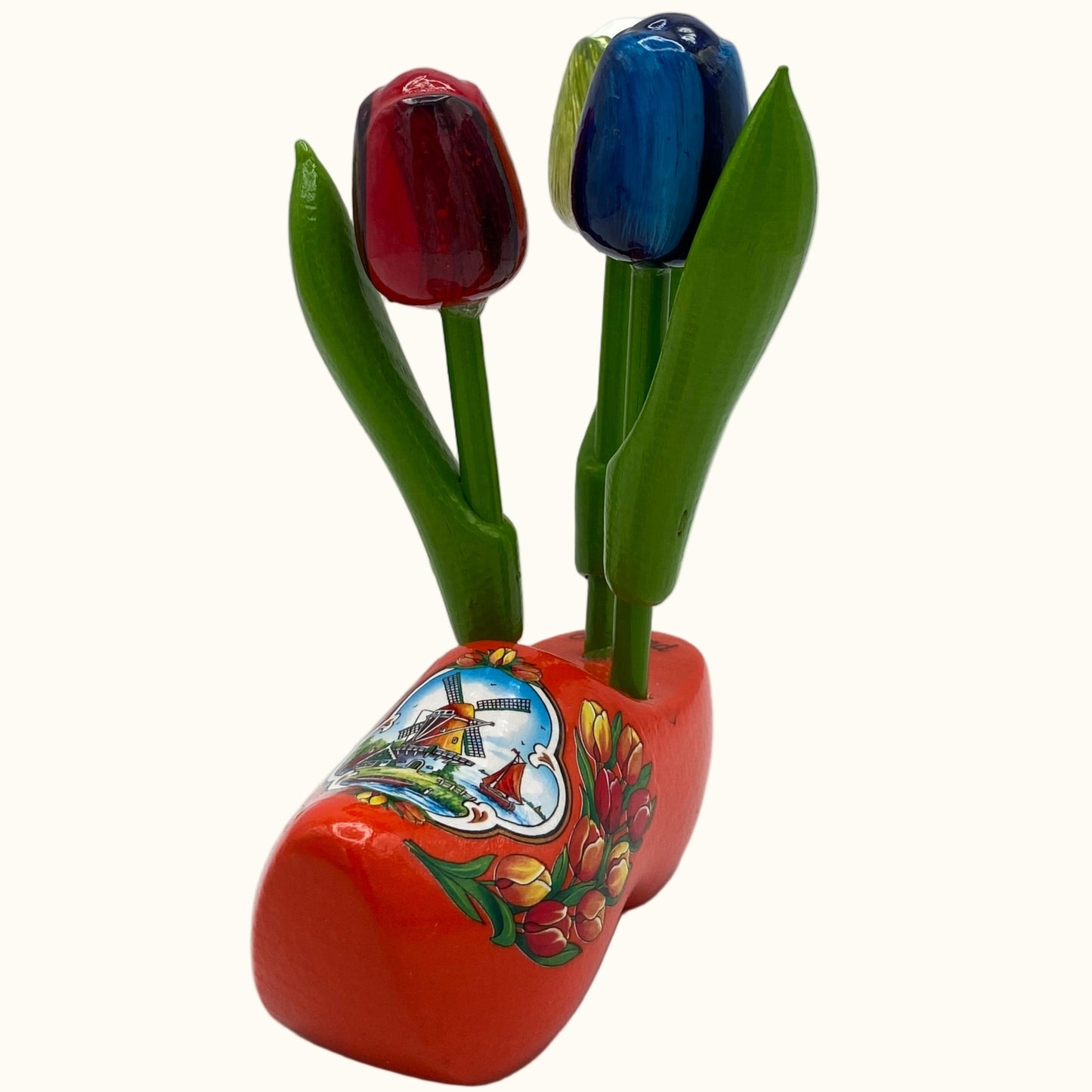 Wooden Clog Orange 3 Tulips 10cm